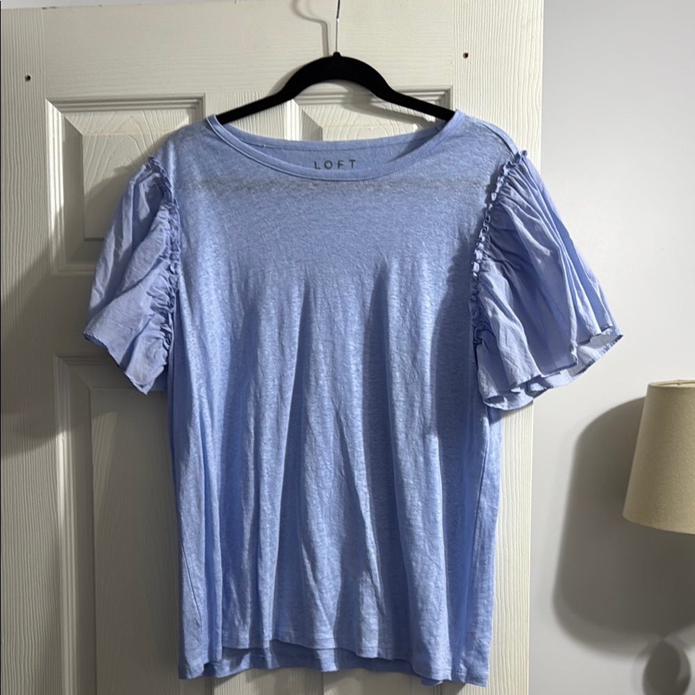 LOFT Women's Light Blue Ruffle Sleeve Top